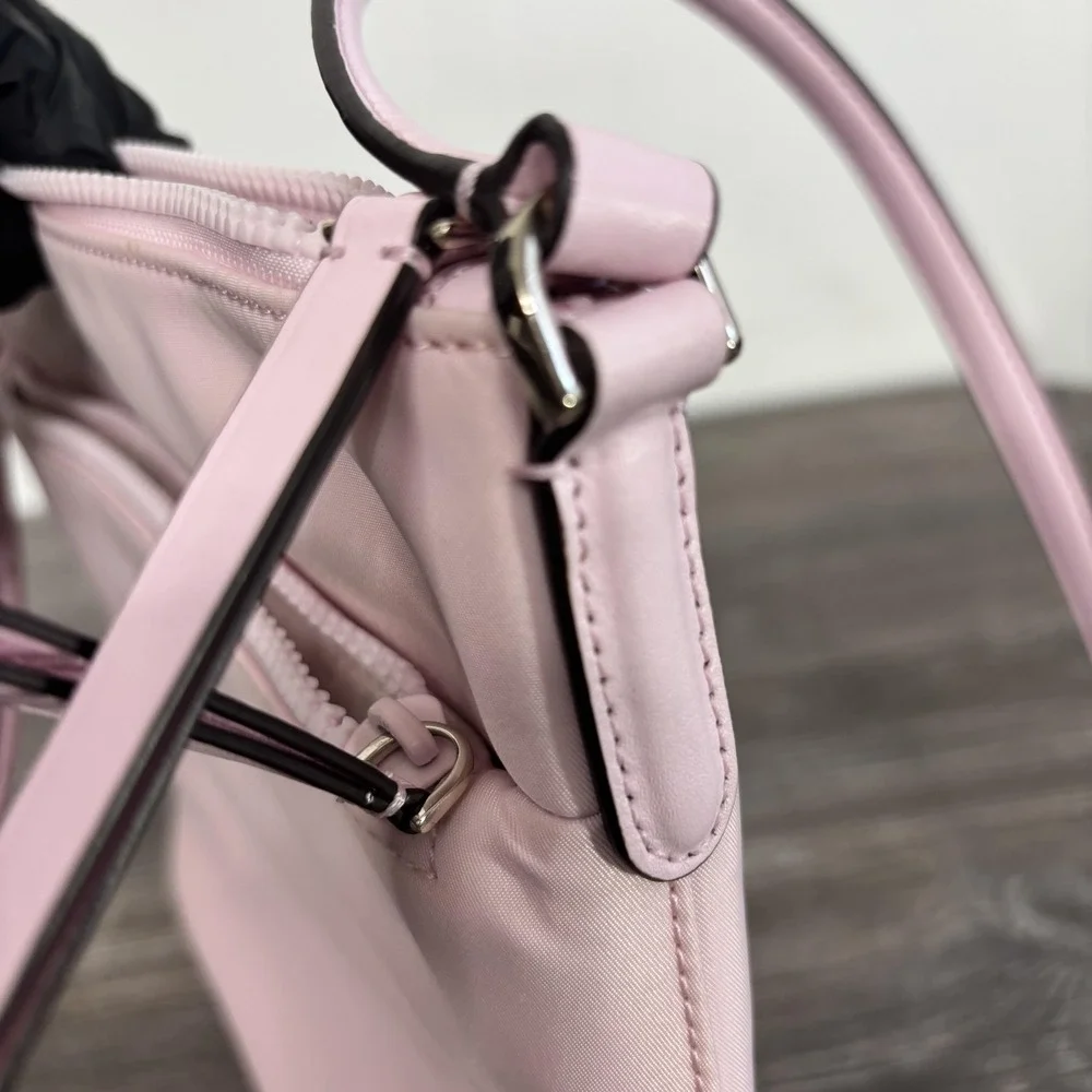 Kate Spade Crossbody Bag Womens Medium Pink Nylon Leather Zip Pocket Adjustable